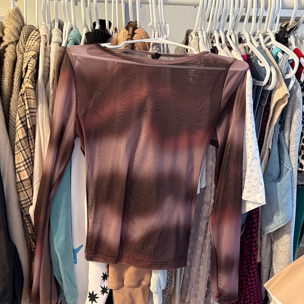 Elegant Sheer Brown tie-dye Top